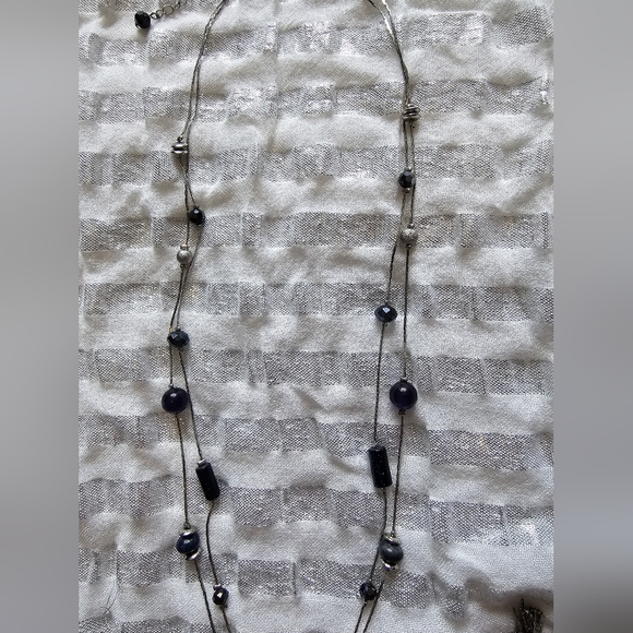 White House Black Market Silver Chain Necklace with Blue Pendant - Picture 4 of 7